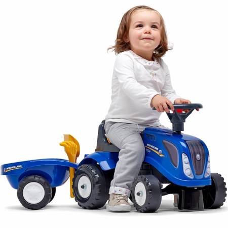  Niebieski Traktorek Baby New Holland  z Przyczepką + Akcesoria  FALK