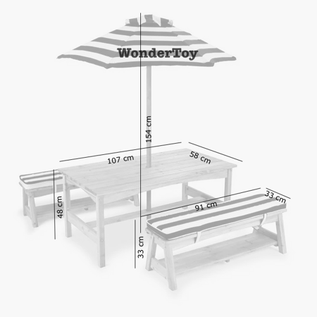 Stół i Ławki z Kolorowym Parasolem Table and Benches with Blue Umbrella KidKraft 00106