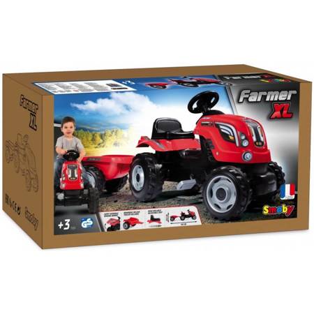 Traktor na pedały dla dziecka Smoby Farmer XL z przyczepą - Czerwony