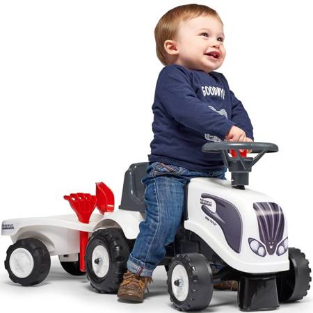 Traktorek Baby Valtra Biały z Przyczepką + Akcesoria FALK 